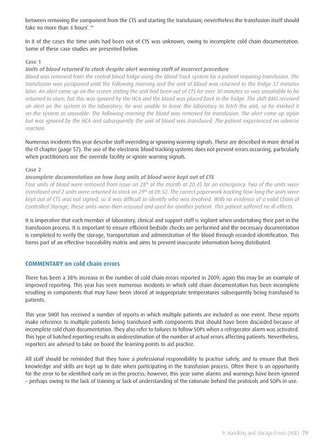 SHOT Annual Report 2009 - Serious Hazards of Transfusion