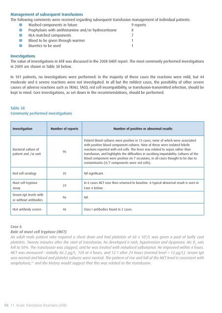 SHOT Annual Report 2009 - Serious Hazards of Transfusion