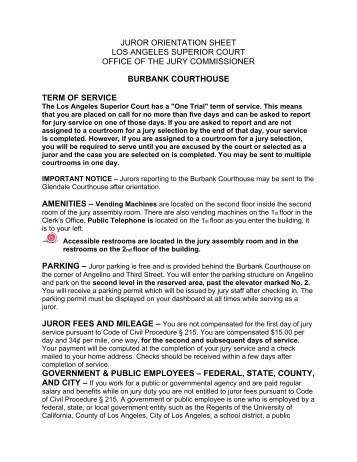 JUROR ORIENTATION SHEET - Superior Court of California ...