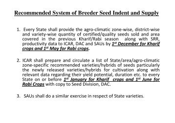 Recommended System of Breeder Seed Indent and ... - SeedNet India