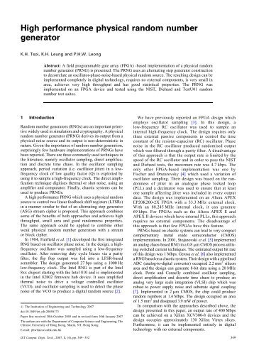 High performance physical random number generator