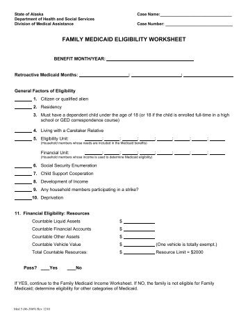 MED 5 - Family Medicaid Eligibility Worksheet - DPAweb