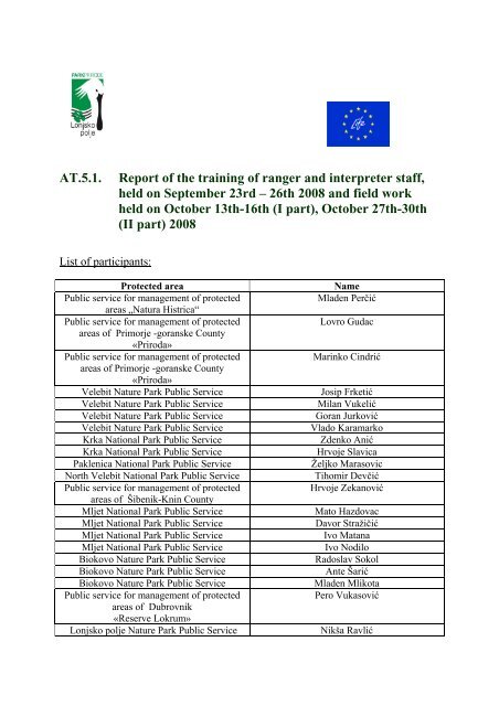 AT.5.1. Report of the training of ranger and ... - Lonjsko Polje