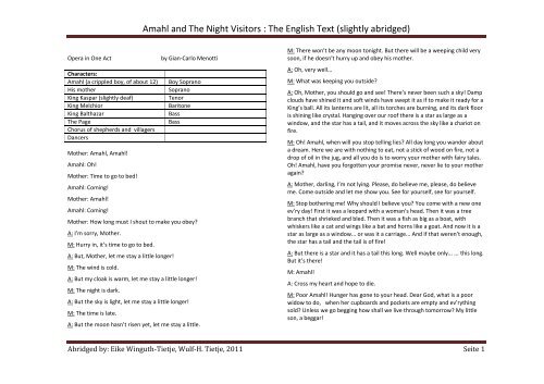 Amahl and The Night Visitors : The English Text (slightly abridged)