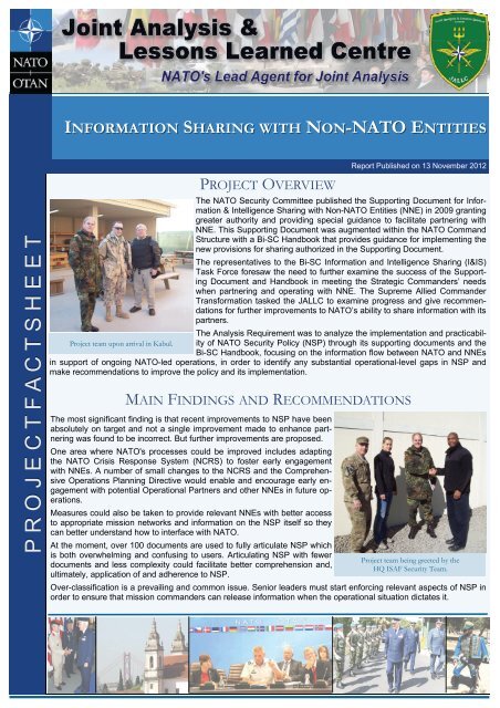 Information Sharing with Non-NATO Entities - Joint Analysis and ...
