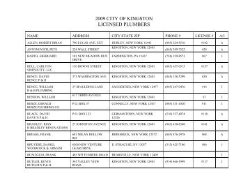 2009 CITY OF KINGSTON LICENSED PLUMBERS