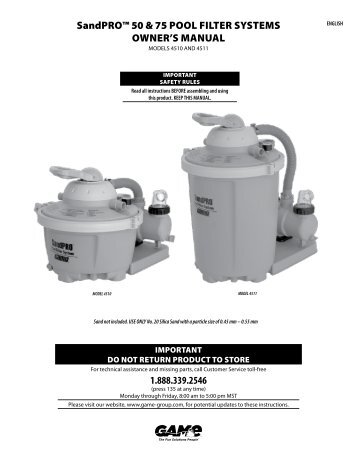 SandPROâ¢ 50 Pool Filter System Model 4510 â Instructions