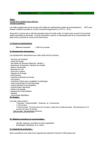 Fiche projet n 14 Pizzas surgelÃ©es - Tunisie industrie