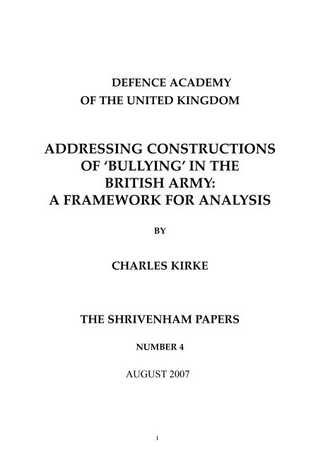 Addressing Constructions of 'Bullying' in the British Army - Defence ...