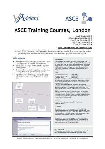 ASCE training course flyer - Adelard