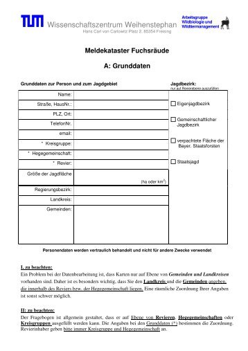 Meldekataster Fuchsräude B: Fragebogen