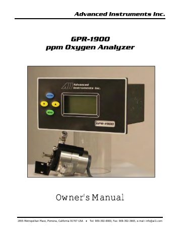 GPR-1900 Trace PPM Oxygen Analyzer. - Advanced Instruments Inc.