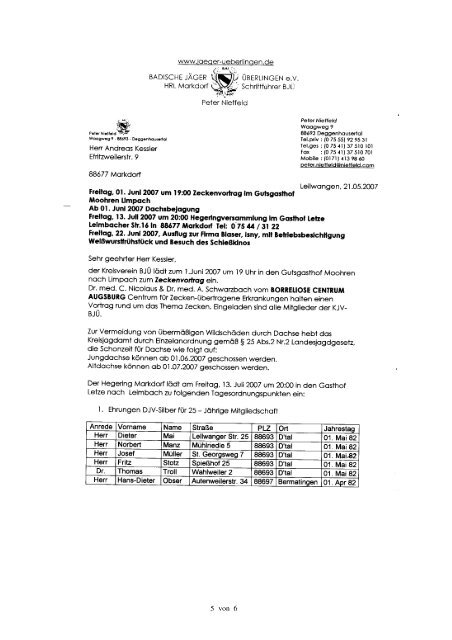 Protokoll zur Hegeringversammlung Hegering Markdorf