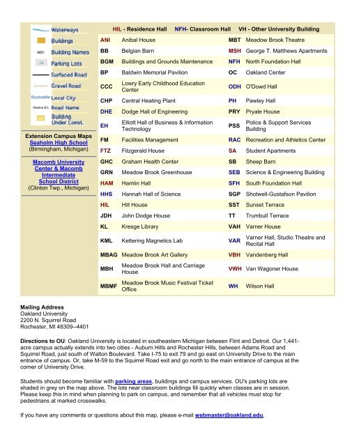 Oakland University Campus Map >> Hil Residence Hall Nfh Oakland University Campus Map >> Hil Residence Hall Nfh