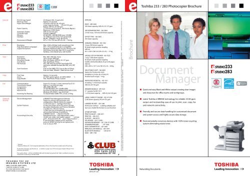 Toshiba 233 283 Photocopier Brochure - Portables.org