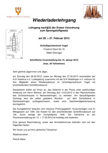 Wiederladerlehrgang - Kreisjägervereinigung Waiblingen eV