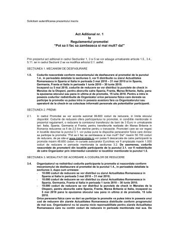 Act Aditional nr. 1 la Regulamentul promotiei âPot ... - Transfer de bani