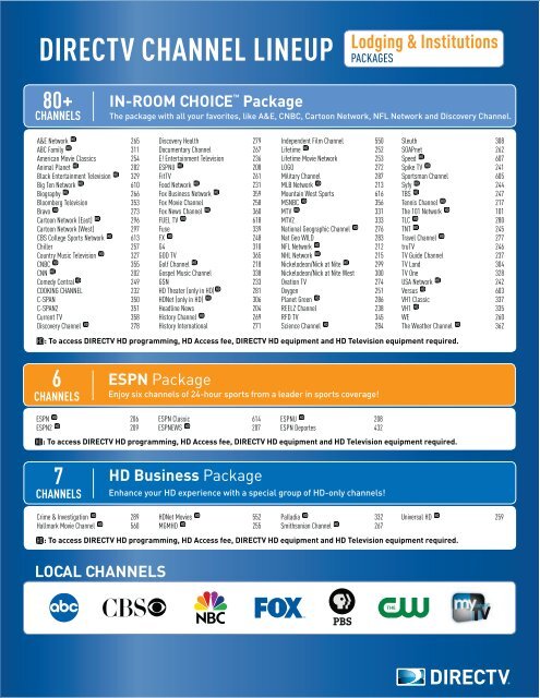 DIRECTV CHANNEL LINEUP Lodging &amp; Institutions - Inncondo.com