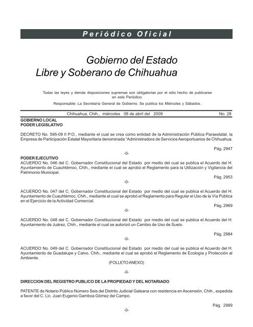 MiÃ©rcoles 8 de abril del 2009 - Gobierno del Estado de Chihuahua