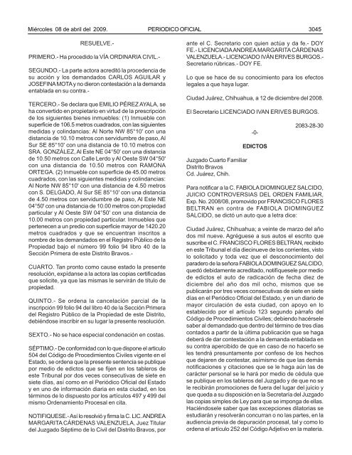 MiÃ©rcoles 8 de abril del 2009 - Gobierno del Estado de Chihuahua