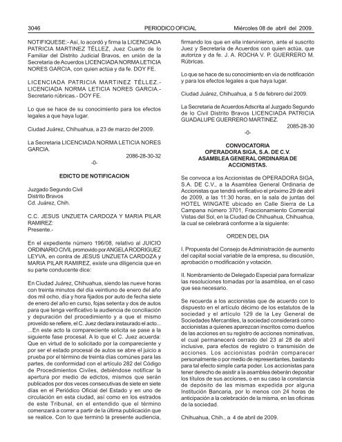 MiÃ©rcoles 8 de abril del 2009 - Gobierno del Estado de Chihuahua