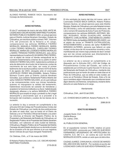 MiÃ©rcoles 8 de abril del 2009 - Gobierno del Estado de Chihuahua