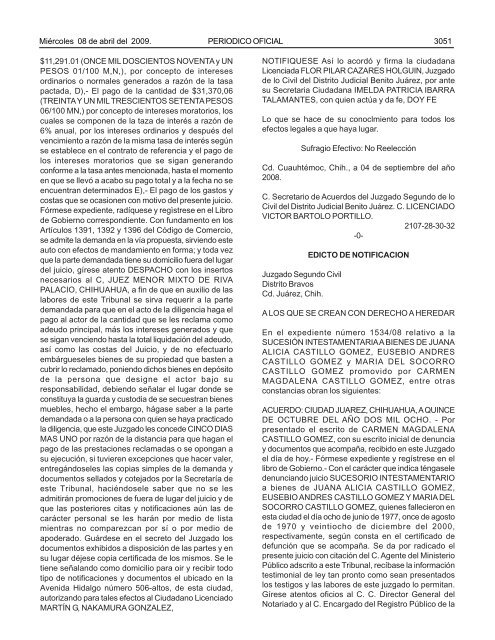 MiÃ©rcoles 8 de abril del 2009 - Gobierno del Estado de Chihuahua