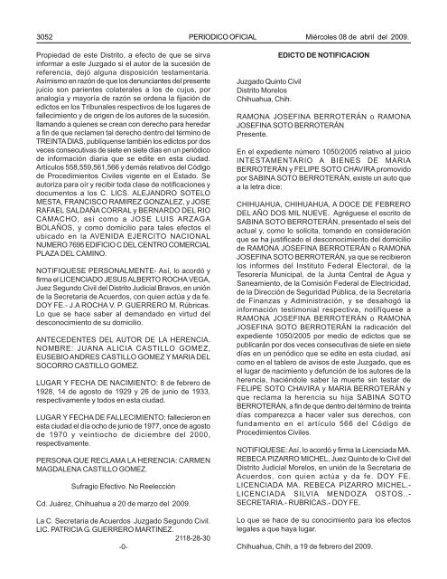 MiÃ©rcoles 8 de abril del 2009 - Gobierno del Estado de Chihuahua