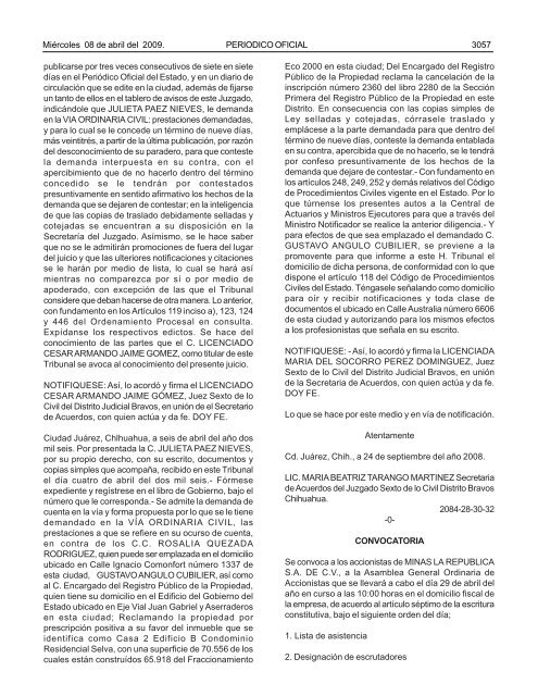 MiÃ©rcoles 8 de abril del 2009 - Gobierno del Estado de Chihuahua