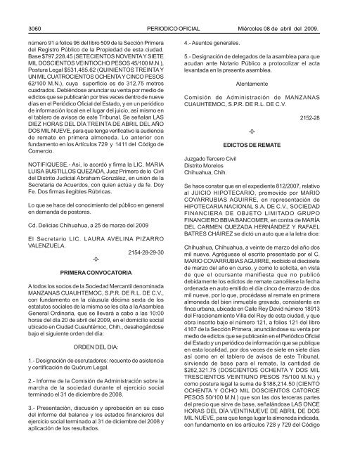 MiÃ©rcoles 8 de abril del 2009 - Gobierno del Estado de Chihuahua