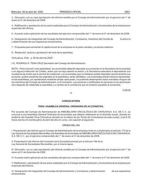 MiÃ©rcoles 8 de abril del 2009 - Gobierno del Estado de Chihuahua