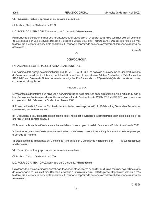 MiÃ©rcoles 8 de abril del 2009 - Gobierno del Estado de Chihuahua