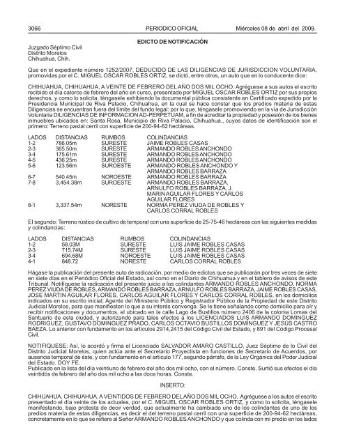 MiÃ©rcoles 8 de abril del 2009 - Gobierno del Estado de Chihuahua