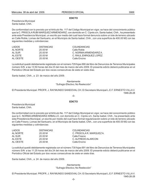 MiÃ©rcoles 8 de abril del 2009 - Gobierno del Estado de Chihuahua