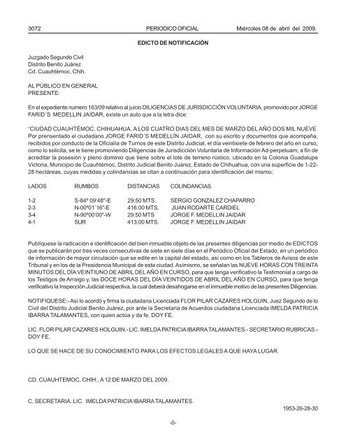 MiÃ©rcoles 8 de abril del 2009 - Gobierno del Estado de Chihuahua