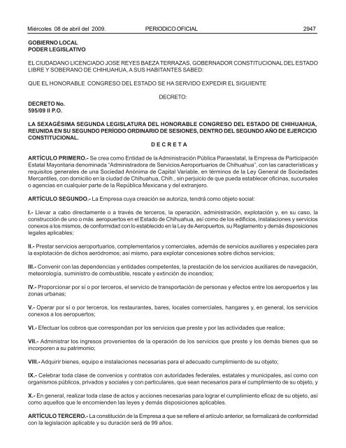 MiÃ©rcoles 8 de abril del 2009 - Gobierno del Estado de Chihuahua