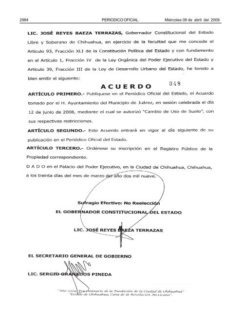 MiÃ©rcoles 8 de abril del 2009 - Gobierno del Estado de Chihuahua