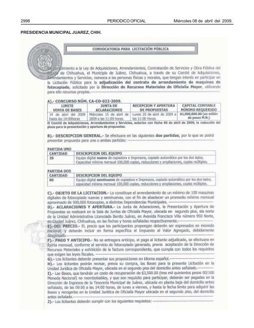 MiÃ©rcoles 8 de abril del 2009 - Gobierno del Estado de Chihuahua