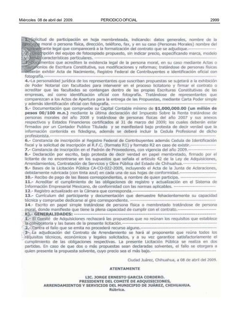 MiÃ©rcoles 8 de abril del 2009 - Gobierno del Estado de Chihuahua