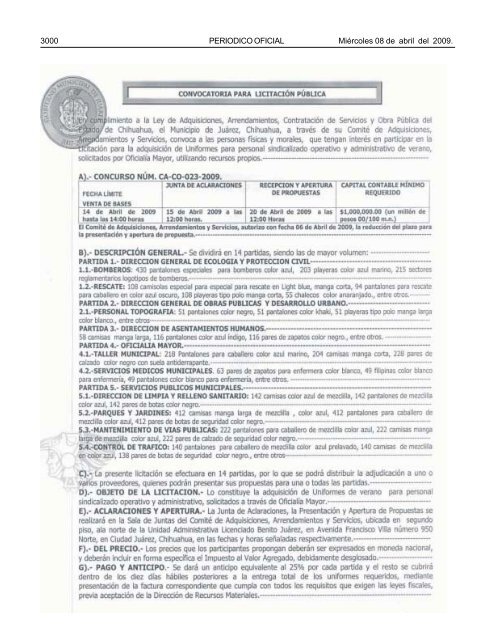 MiÃ©rcoles 8 de abril del 2009 - Gobierno del Estado de Chihuahua