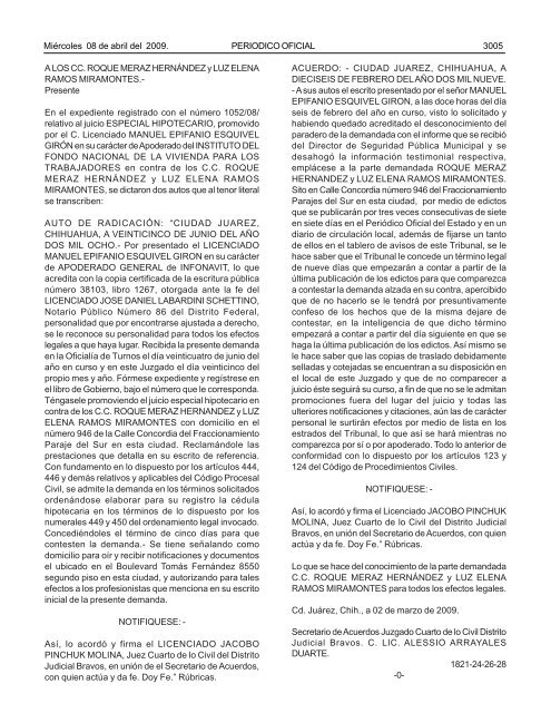 MiÃ©rcoles 8 de abril del 2009 - Gobierno del Estado de Chihuahua