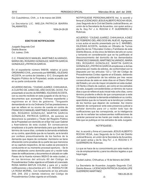 MiÃ©rcoles 8 de abril del 2009 - Gobierno del Estado de Chihuahua