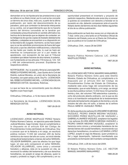 MiÃ©rcoles 8 de abril del 2009 - Gobierno del Estado de Chihuahua