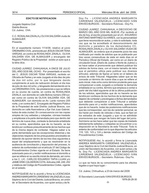 MiÃ©rcoles 8 de abril del 2009 - Gobierno del Estado de Chihuahua