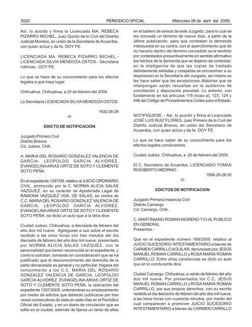 MiÃ©rcoles 8 de abril del 2009 - Gobierno del Estado de Chihuahua