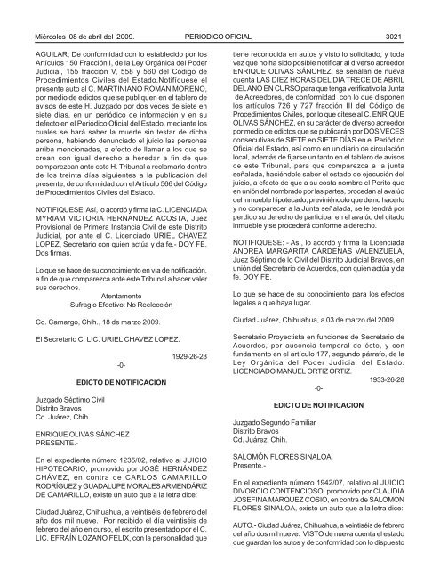 MiÃ©rcoles 8 de abril del 2009 - Gobierno del Estado de Chihuahua