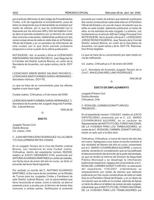 MiÃ©rcoles 8 de abril del 2009 - Gobierno del Estado de Chihuahua