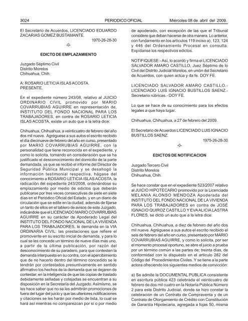 MiÃ©rcoles 8 de abril del 2009 - Gobierno del Estado de Chihuahua