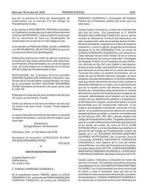 MiÃ©rcoles 8 de abril del 2009 - Gobierno del Estado de Chihuahua