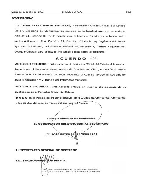 MiÃ©rcoles 8 de abril del 2009 - Gobierno del Estado de Chihuahua